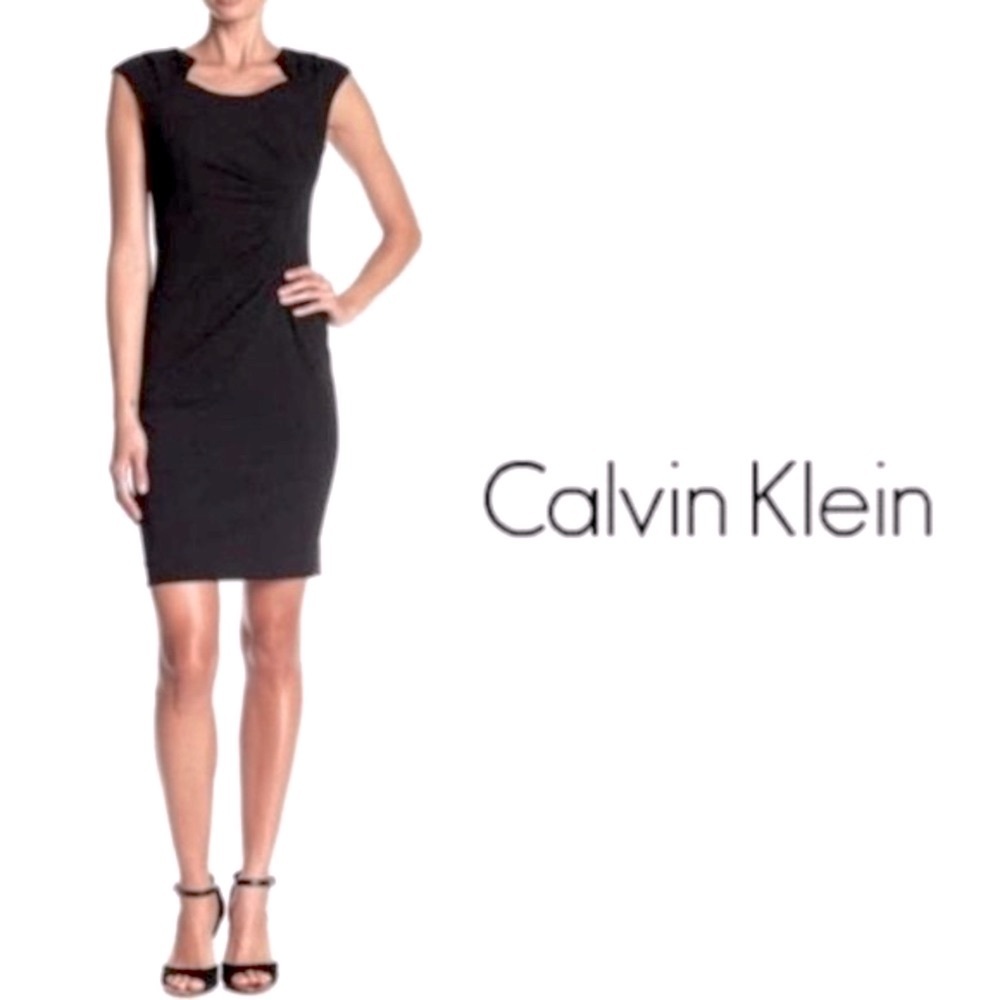 Calvin Klein Little Black Dress Sunburst Sheath Sleeveless Size 12 EUC